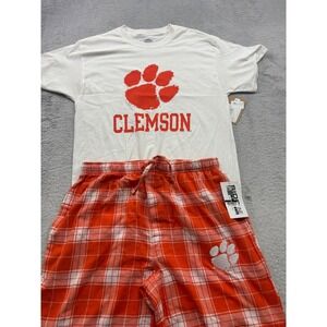 Clemson Tigers Pajama Set Mens Medium NWT Sideline Apparel Orange White Plaid